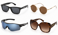 Cuatro modelos de gafas de sol con monturas clásica, redonda, deportiva y de gran tamaño Cuatro modelos de gafas de sol con monturas clásica, redonda, deportiva y de gran tamaño